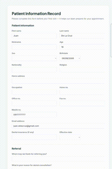Digital intake: checking consent boxes and signing with e-signature before submitting